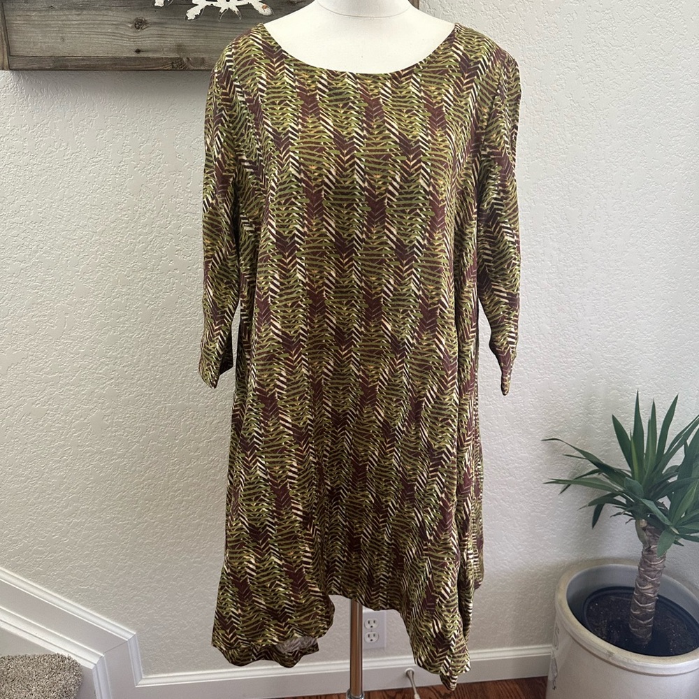 Bryn Walker green tan linen dress tunic ladies size Medium